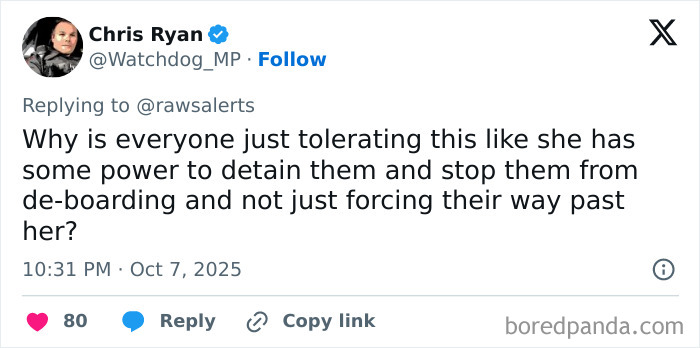 Tweet criticizing a woman refusing to let passengers exit plane until her daughter goes first, causing outrage. Tweet criticizing a woman refusing to let passengers exit plane until her daughter goes first, causing outrage.