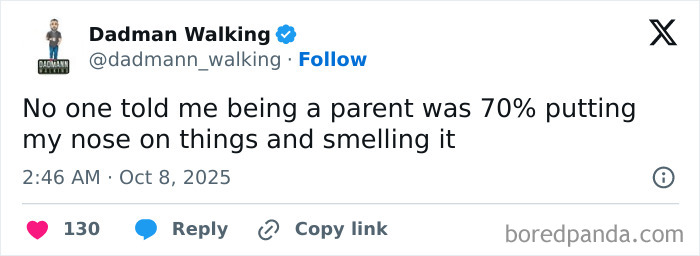 Screenshot of a humorous tweet by a parent on X about the challenges of parenting and kids’ habits.
