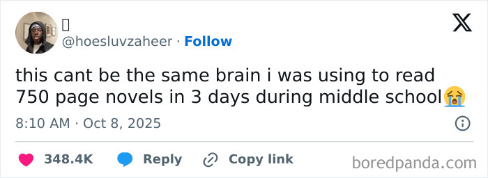 Tweet discussing reading 750-page novels in three days, featured in Netflix gotta add a comment section October tweets.