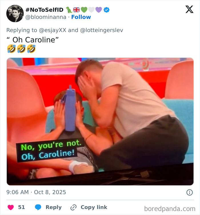 Two Big Brother housemates covering their faces during the most uncomfortable moment in 23 years scene.