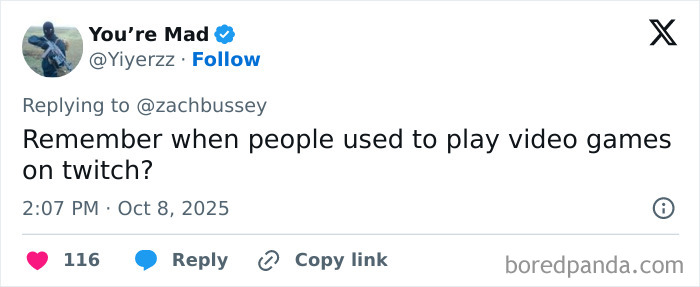 Tweet discussing the shift from video game streams to controversial woman giving birth on Twitch livestream debates.