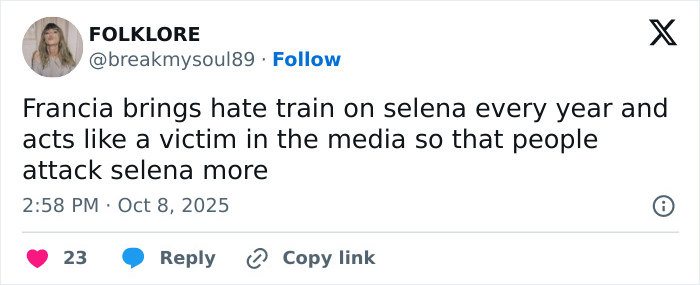 Tweet discussing fans' suspicions about Selena Gomez's kidney donor amid ongoing wedding drama.