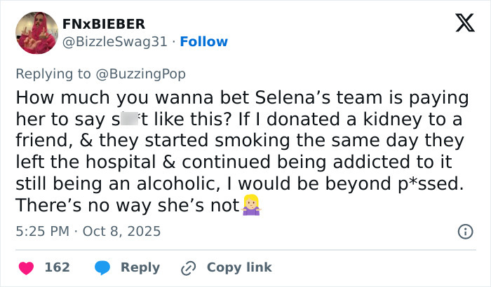 Social media user suspects Selena Gomez&rsquo;s team is paying her amid kidney donor rumors and wedding drama.