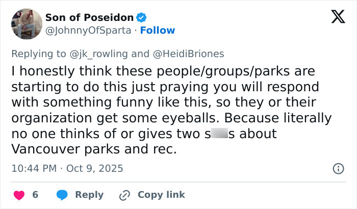 Tweet criticizing event organizers in response to J.K. Rowling mocking Harry Potter apology to transgender community.