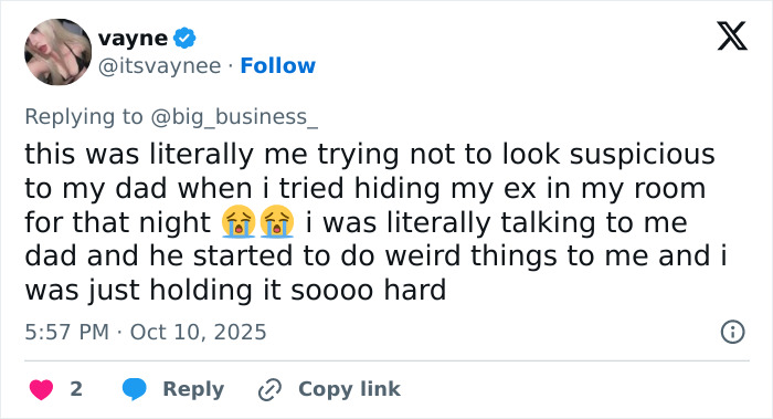 Screenshot of a tweet with text about trying not to look suspicious, unrelated to disturbing Mark Sanchez footage or bizarre behavior.