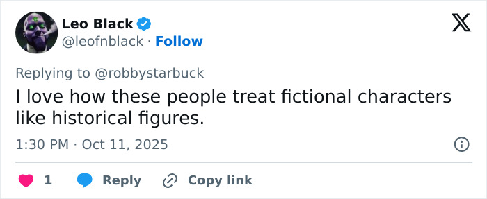Tweet from Leo Black commenting on casting fictional characters like historical figures amid Disney reboot and DEI controversy. Tweet from Leo Black commenting on casting fictional characters like historical figures amid Disney reboot and DEI controversy.