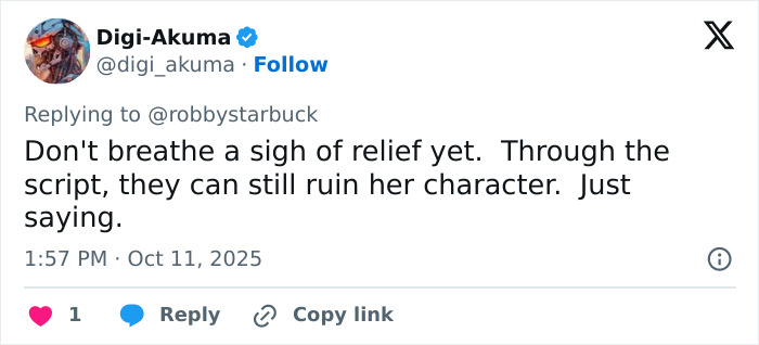 Tweet reacting to Disney casting a white actress in reboot, expressing concern about potential character changes in the script. Tweet reacting to Disney casting a white actress in reboot, expressing concern about potential character changes in the script.