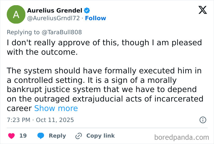 Tweet criticizing justice system after rock star fatally attacked in prison serving sentence for crimes against children.