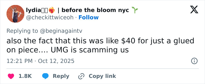 Screenshot of a viral tweet mocking Taylor Swift&rsquo;s $40 Life Of A Showgirl hairbrush as an overpriced glued-on piece.