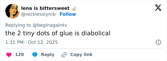 Screenshot of a tweet mocking Taylor Swift&rsquo;s $40 Life Of A Showgirl hairbrush for using minimal glue on the product.