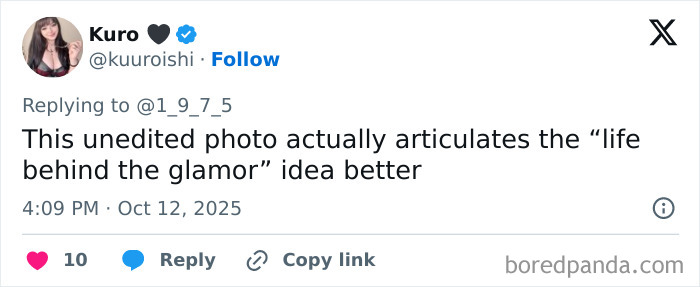 Tweet about Taylor Swift's unedited photo from Life of a Showgirl cover shoot sparking online conspiracy theories. Tweet about Taylor Swift's unedited photo from Life of a Showgirl cover shoot sparking online conspiracy theories.