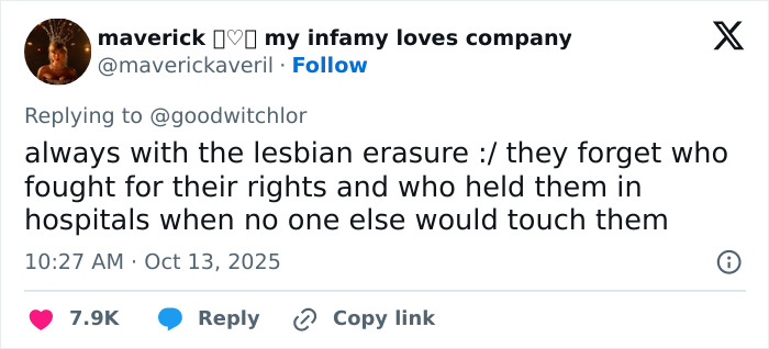 Tweet discussing lesbian erasure and rights in the context of controversy over men-only gay bar and misogyny accusations.