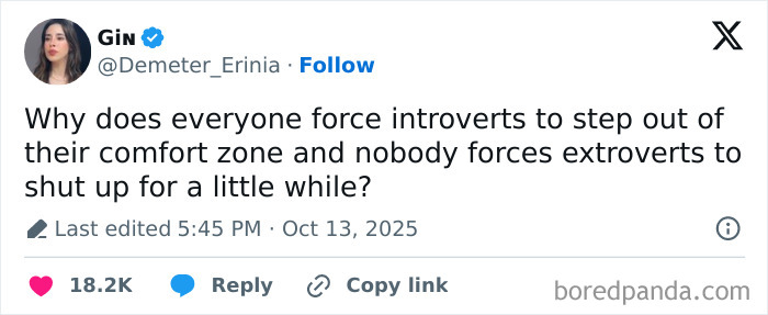 Screenshot of a humorous tweet about introverts and extroverts, related to Netflix comment section discussions.