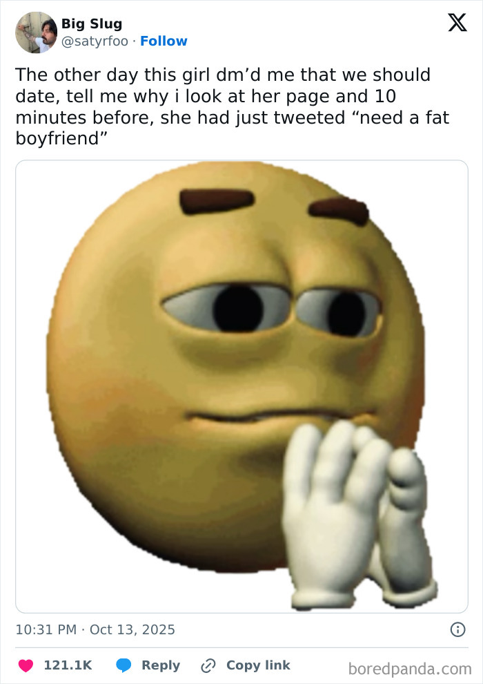 Tweet showing a thoughtful emoji reacting to a humorous dating story, related to Netflix gotta add a comment section.