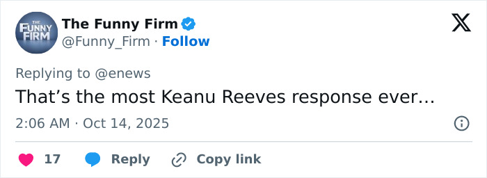 Keanu Reeves responding to Alexandra Grant marriage rumors in a social media post addressing public speculation.
