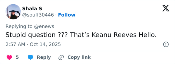 Keanu Reeves responding to rumors, sharing brief message amid Alexandra Grant marriage speculation on social media platform.