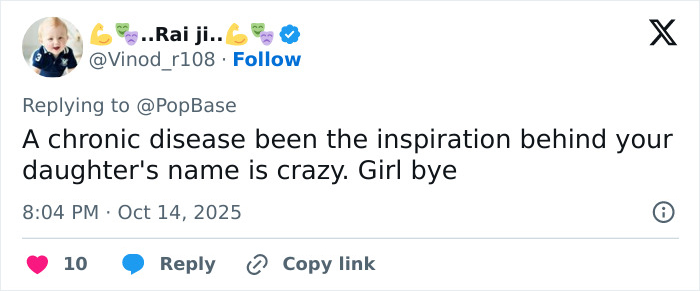 Tweet reacting to a pop star baffling fans after naming her son inspired by her diabetes condition.