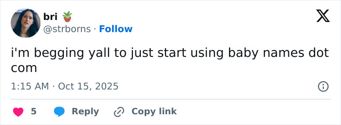 Social media post showing a user commenting on baby names related to diabetes by a pop star.