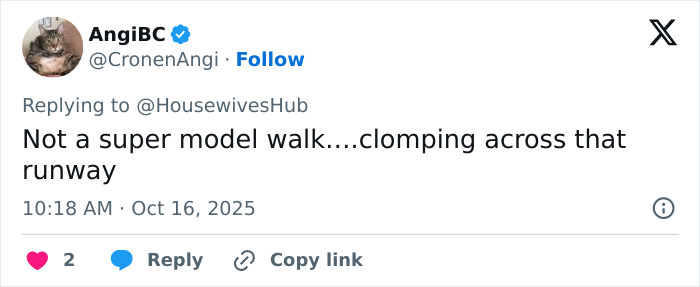 Screenshot of a social media comment criticizing Lisa Rinna&rsquo;s daughter&rsquo;s awful walk during the Victoria&rsquo;s Secret show.