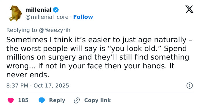 Screenshot of a social media post showing fans&rsquo; wild reactions about Kris Jenner&rsquo;s latest public appearance discussing aging and criticism.