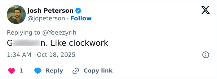 Tweet by Josh Peterson reacting strongly to Kris Jenners latest public appearance, reflecting fans' wild reactions online.