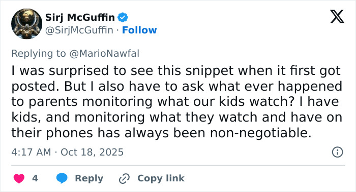 Screenshot of a tweet discussing parental monitoring and referencing trans nepo babies in Hollywood controversies.