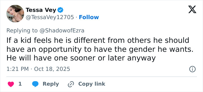 Screenshot of a tweet discussing transgender identity, related to Sylvester Stallone&rsquo;s wife and trans nepo babies in Hollywood controversy.