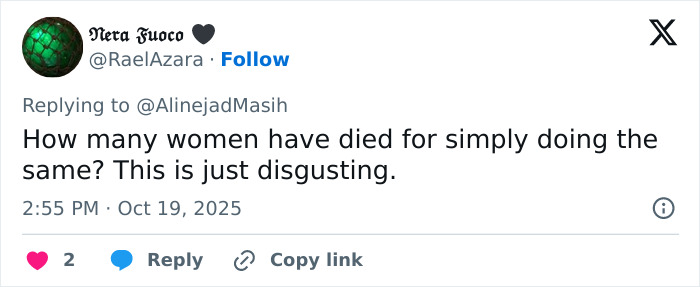 Tweet expressing outrage over risqu&eacute; wedding dress of Iranian politician's daughter amid headscarf surveillance debate.