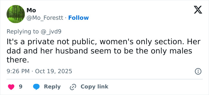 Screenshot of a tweet discussing a private women's-only section at a wedding related to the risqu&eacute; wedding dress controversy.