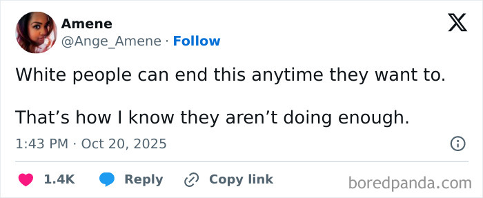 Screenshot of a social media post highlighting themes of a dystopic society and social inaction, conveying a powerful message.