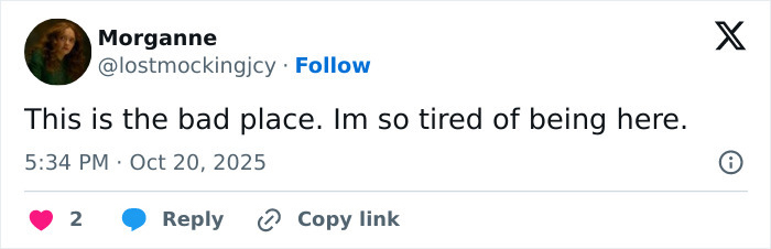 Screenshot of a tweet expressing distress amid Kristen Bell snubs fans and backlash over triggering anniversary post.