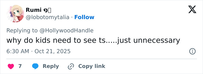Screenshot of a social media comment criticizing Disney film with backlash over heterosexual breeding propaganda. Screenshot of a social media comment criticizing Disney film with backlash over heterosexual breeding propaganda.