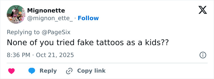 Tweet questioning if kids have tried fake tattoos, highlighting concerns over fake face tattoos, piercings, and grills on children.