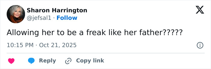 Tweet from Sharon Harrington expressing concern about North West with fake face tattoos, piercings, and grills, mentioning her dad.