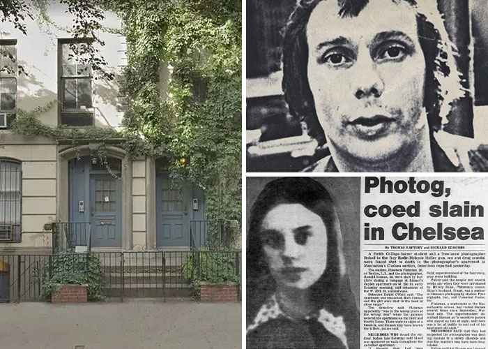 Haunted Halloween tragedies collage showing crime scene, vintage photos, and a newspaper clipping about Chelsea m****r.