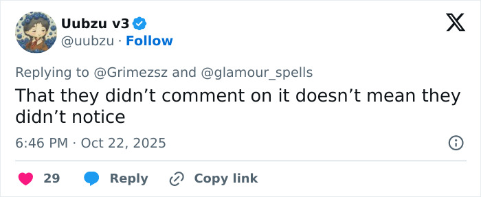 Tweet screenshot showing user Uubzu v3 replying to a discussion about Ringworm face tattoo noticed by fans.