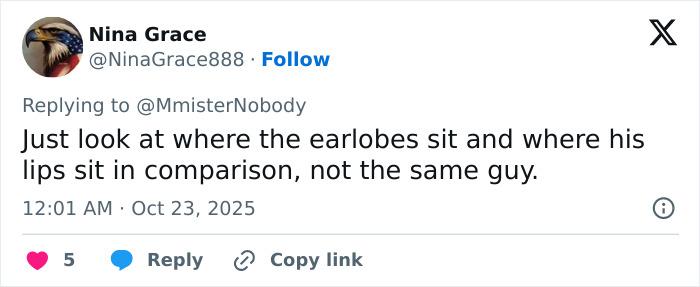 Twitter reply discussing differences in earlobes and lips, commenting on Bradley Cooper's radical makeover compared to Barry Manilow.