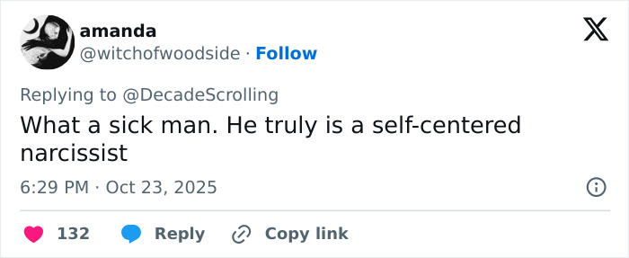 User tweet calling David Harbour a sick man and self-centered narcissist amid viral interaction controversy.