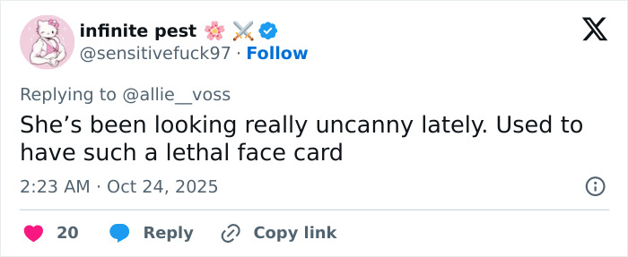 Screenshot of a social media comment discussing Selena Gomez’s face looking uncanny in her new music video. Screenshot of a social media comment discussing Selena Gomez’s face looking uncanny in her new music video.
