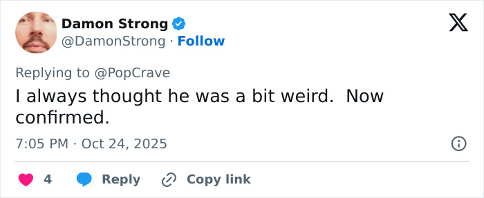 Screenshot of a tweet by Damon Strong reacting to David Harbour's interaction with a woman half his age going viral.