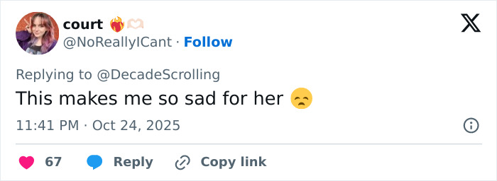 Tweet from user court expressing sadness with a sad emoji in response to discussion about Lily Allen's explosive new album.