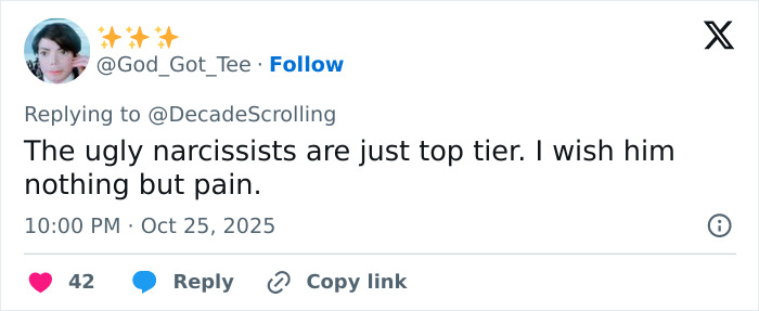 Tweet about narcissists and pain, related to Lily Allen's explosive new album and disturbing claims about David Harbour's alleged cheating.