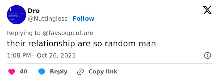 Tweet on social media expressing opinion about Katy Perry and Justin Trudeau’s romance being random and unexpected. Tweet on social media expressing opinion about Katy Perry and Justin Trudeau’s romance being random and unexpected.