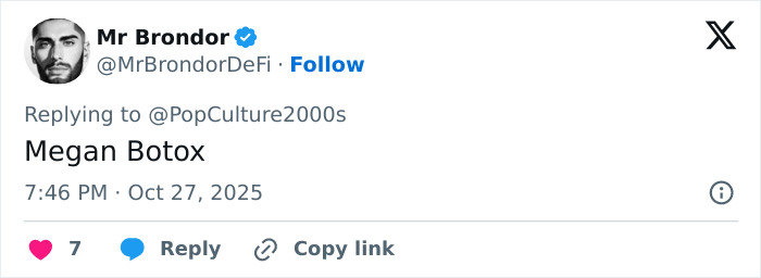 Twitter user commenting with the phrase Megan Botox, sparking plastic surgery speculation about Megan Fox.