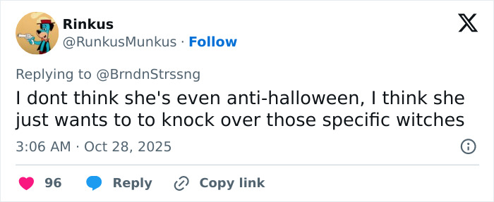 Tweet discussing an unhinged woman caught attacking neighbor's Halloween witches twice in bizarre viral footage.