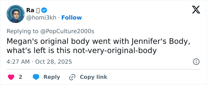 Tweet discussing Megan Fox, highlighting plastic surgery speculation after her latest red carpet appearance.