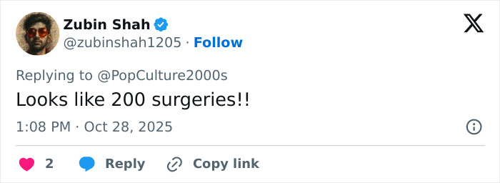 Tweet by Zubin Shah commenting on Megan Fox's appearance sparking plastic surgery speculation after latest red carpet event.