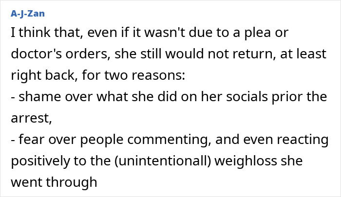 Comment discussing reasons why plus-size activist who demanded free seats on planes remains out of public view after legal issues. Comment discussing reasons why plus-size activist who demanded free seats on planes remains out of public view after legal issues.