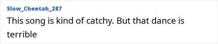 Text comment on a white background discussing a catchy song with a terrible dance, related to Taylor Swift secret jab in music video.