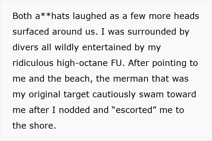 Woman embarrassed yet smiling after trying to save elite military diver, leading to an unexpected date by the shore.